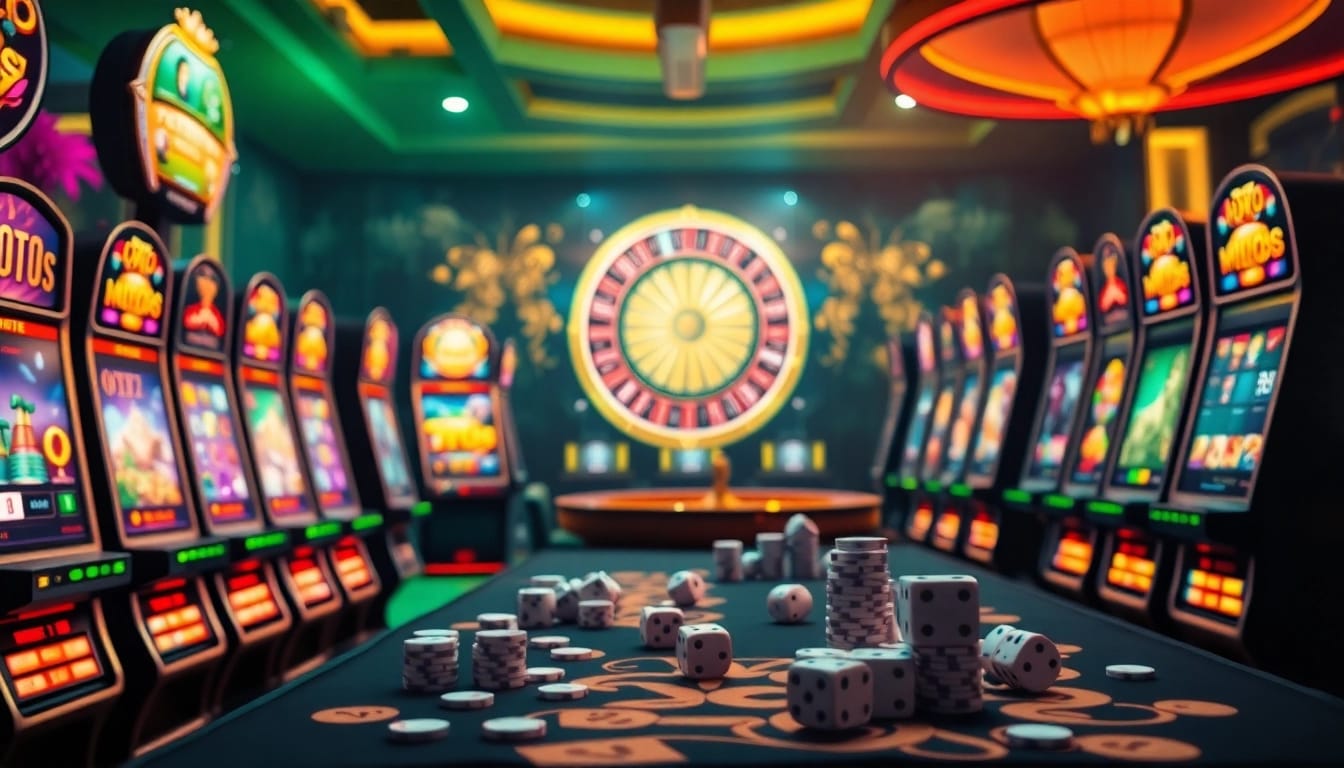 Experience the thrill of slot game terbaru di sini with vibrant slot machines and casino elements.
