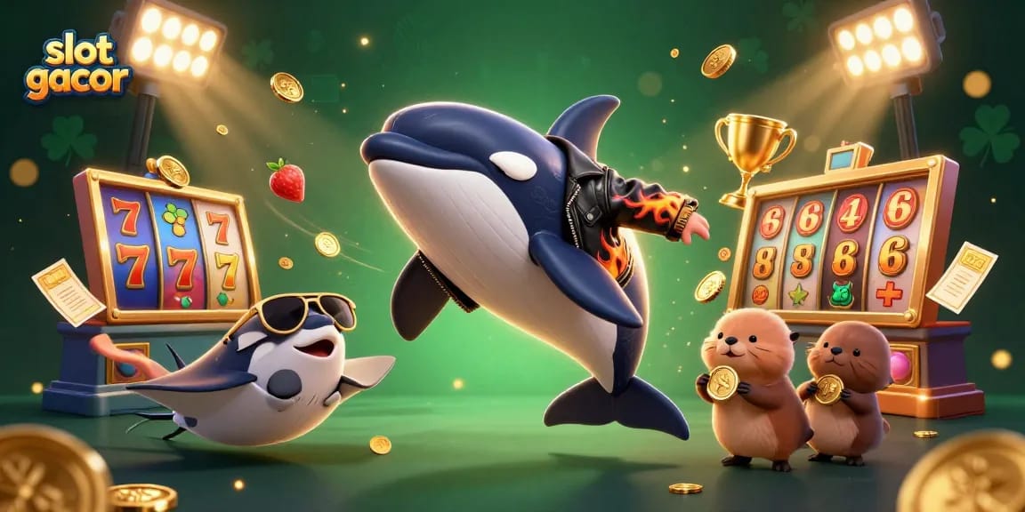 Slot gacor memberikan permainan slot yang menarik dengan simbol keberuntungan dan koin emas mengalir.