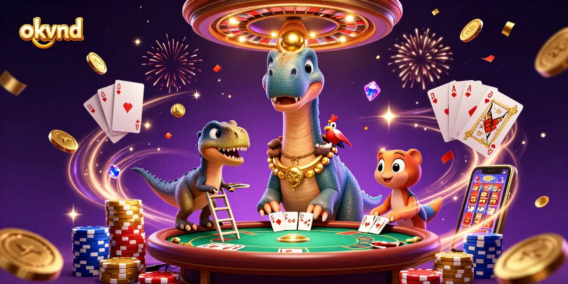 Engage in thrilling casino action with okvnd's vibrant 3D dinosaur-themed illustration.