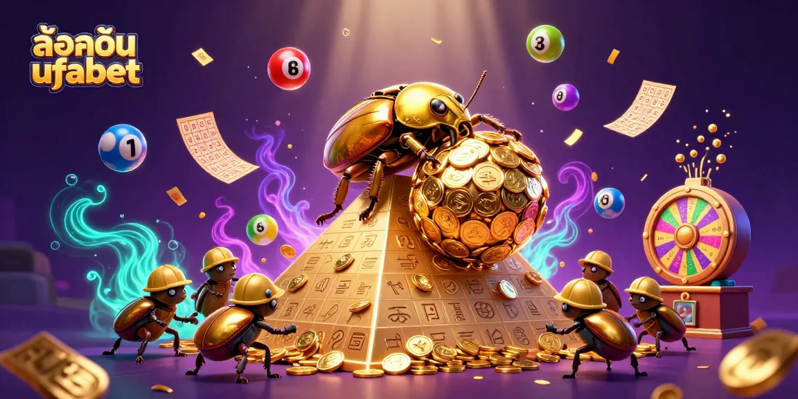 Experience excitement with ล็อคอิน ufabet as the golden beetle rolls coins in a vibrant casino scene.
