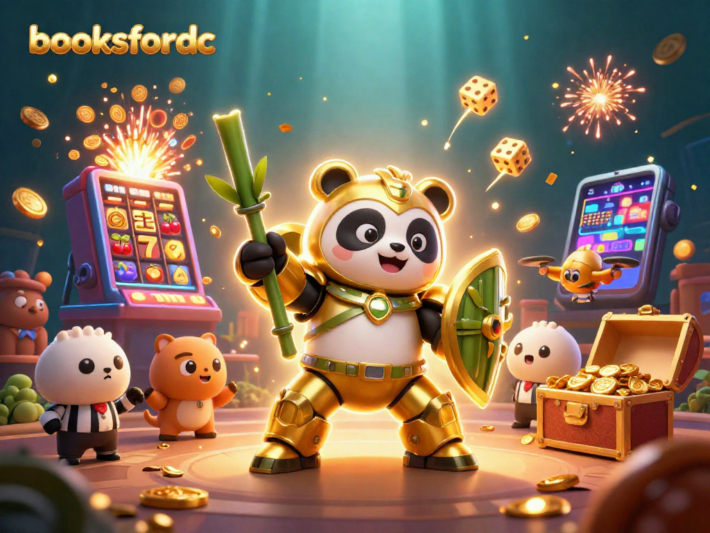 Experience the excitement at booksfordc with animated golden panda in a dynamic casino scene.