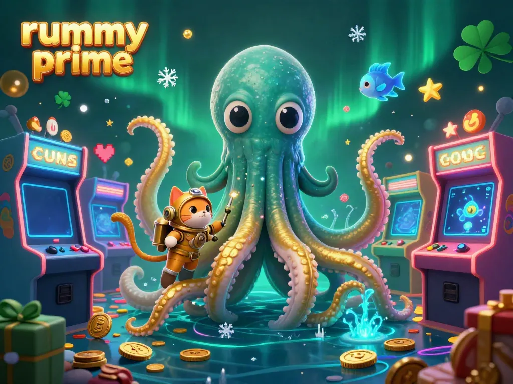 Join the excitement of rummy prime with a vibrant 3D illustration of a magical gaming scene full of treasures and characters.