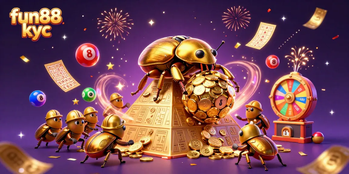 Trải nghiệm cược thú vị tại fun88 kyc với hình ảnh bọ hung vàng cuộn đồng tiền vàng.