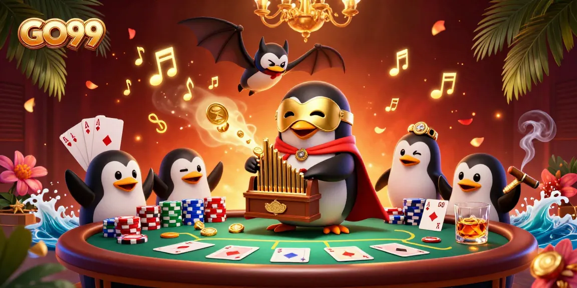 Engage with GO99's casino world featuring a unique penguin playing for coins.