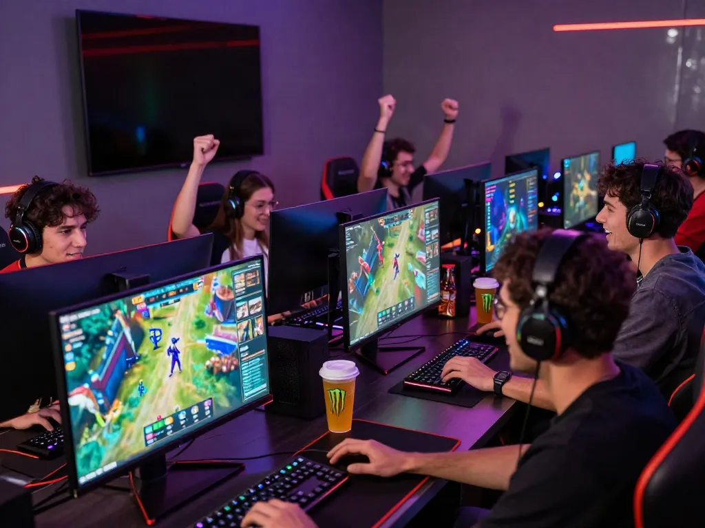 Gamer sedang login ke NYONYA4D dengan suasana penuh semangat dan persahabatan.