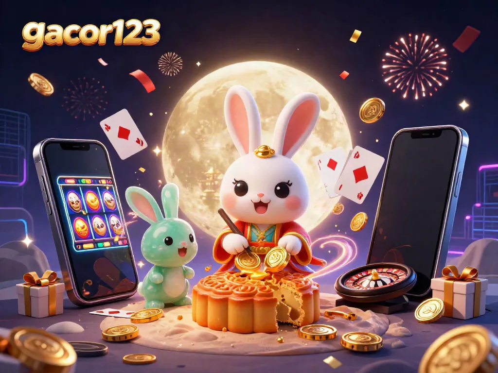 Experience thrilling games with gacor123 as a moon rabbit creates fun on a lunar casino.
