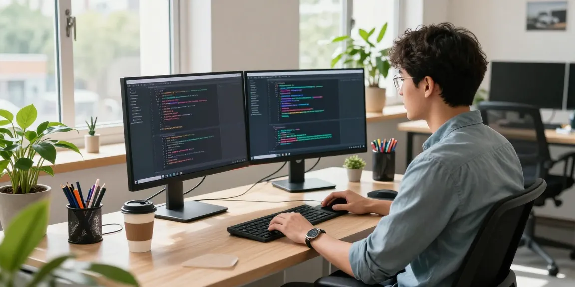 Developer coding GB WhatsApp features in a modern tech workspace with multiple screens