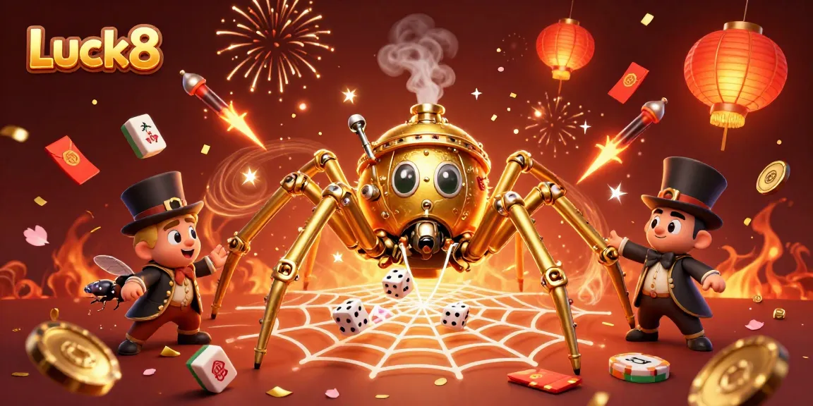 Experience the thrilling gaming action at Luck8 with vibrant casino-themed 3D illustration.