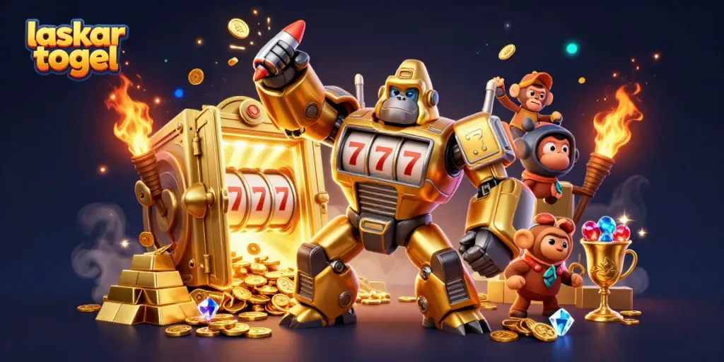 Engage in thrilling laskar togel gameplay with an ultra-detailed 3D illustration showcasing a dynamic casino scene.