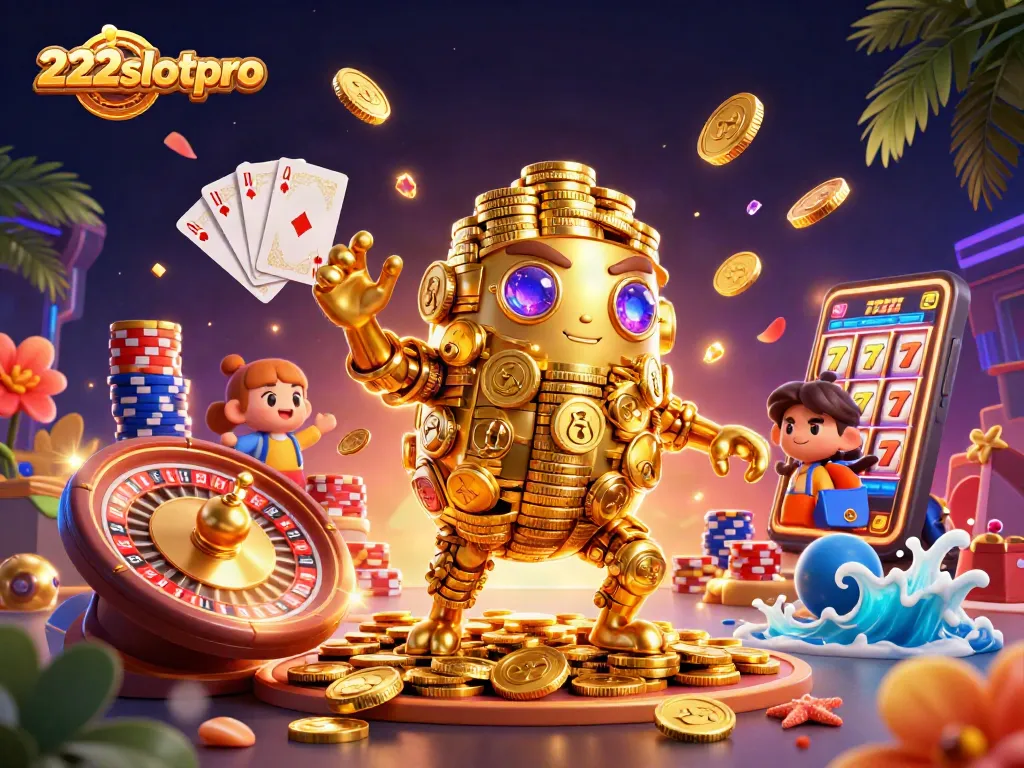 Menangkan jackpot di 222slotpro dengan slot mesin dan koin emas berkilau.