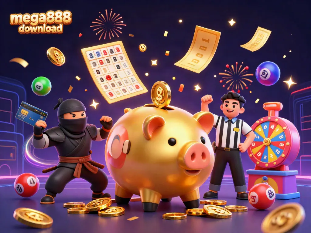 Experience mega888 download action with vibrant characters in an engaging casino scene, featuring a sumo wrestler and more.