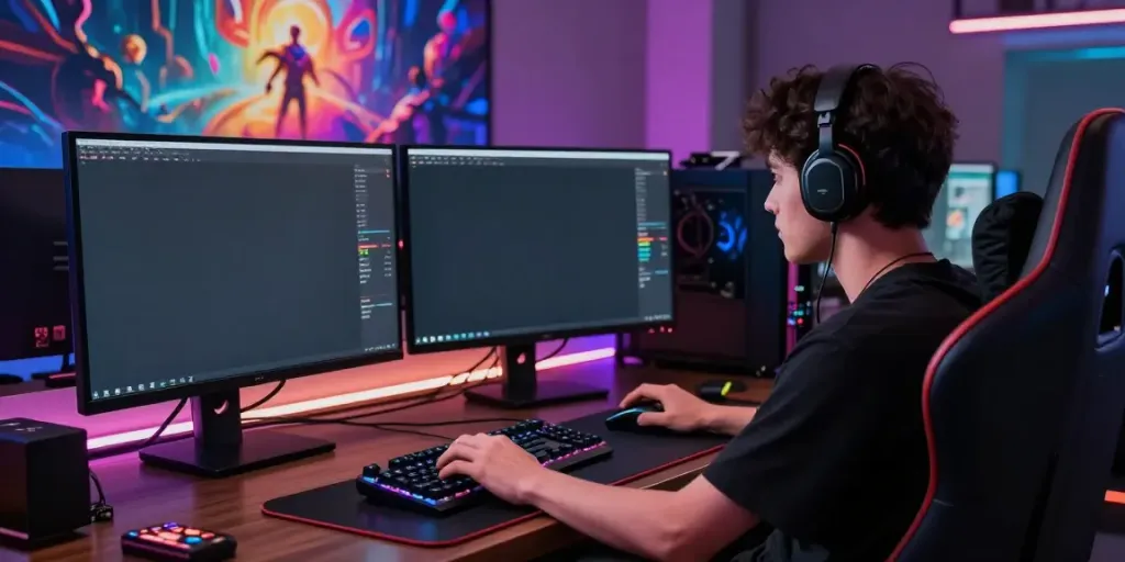Engaged player analyzing Singatoto link in immersive online gaming setup.
