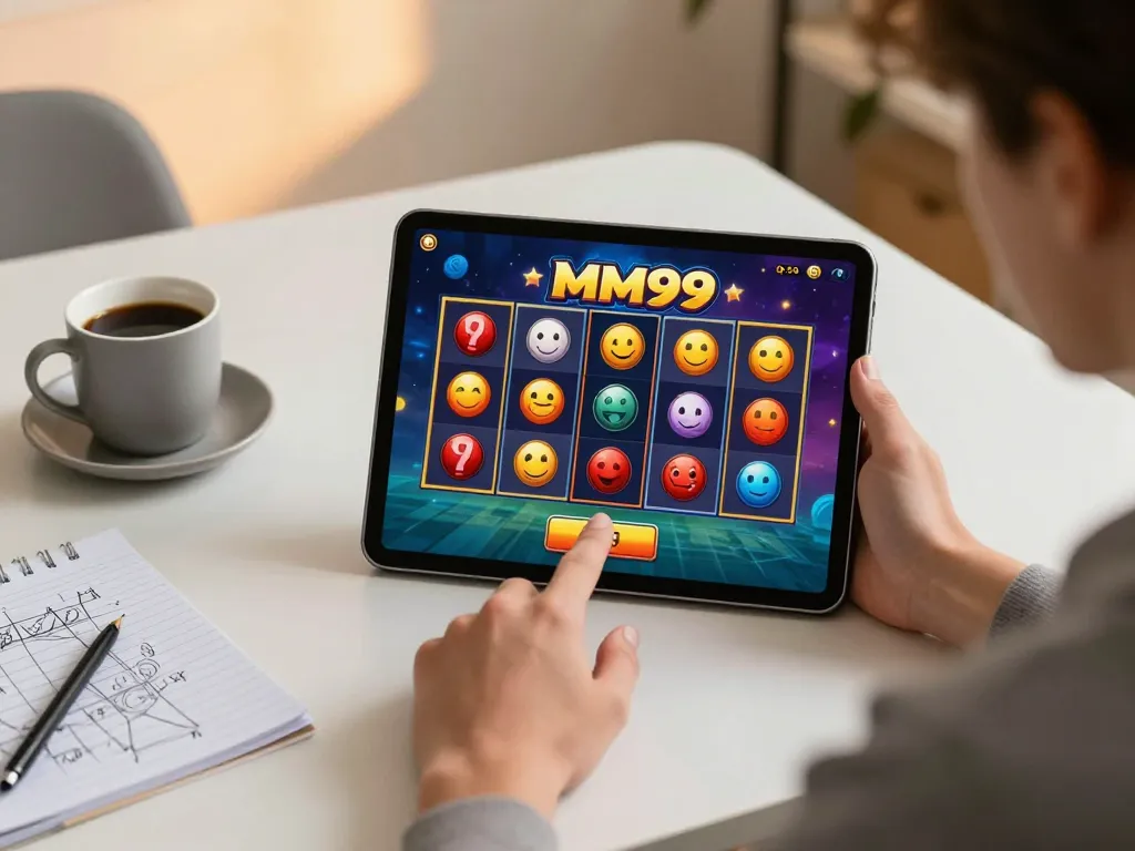 Engage with MM99 Slot game on a tablet, showcasing strategic gameplay at home
