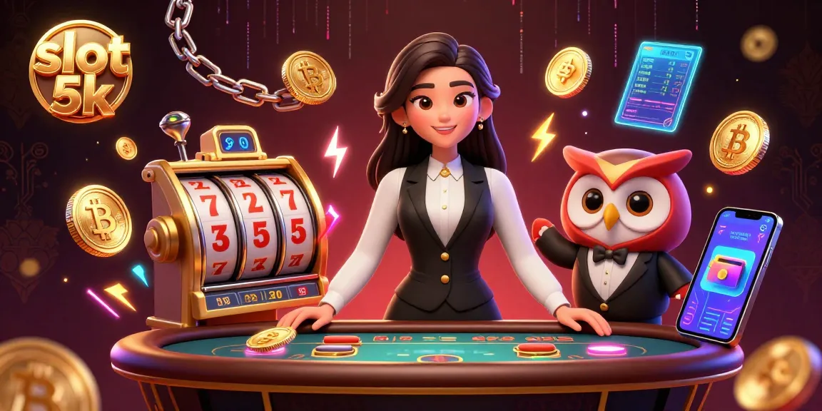 Experience dynamic slot 5k gameplay with dealers and crypto elements in an engaging casino scene.