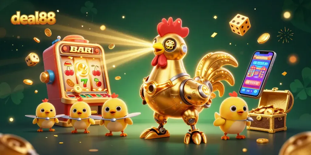 Engage with deal88's thrilling casino excitement featuring vibrant characters and a jackpot explosion.
