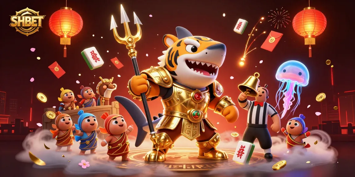 Experience the thrill of SHBET with a vibrant underwater casino scene featuring a tiger shark and game elements.