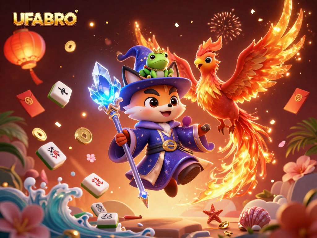 Experience high-stakes excitement at UFABRO with vibrant 3D gaming characters and magical casino elements.