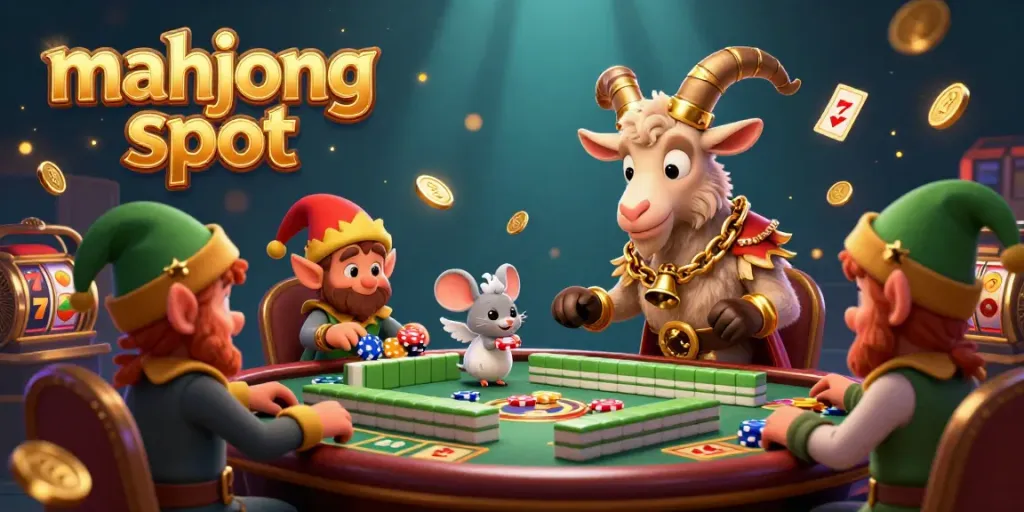 Experience the thrill of the mahjong slot amidst a vibrant 3D casino scene filled with excitement and charm.