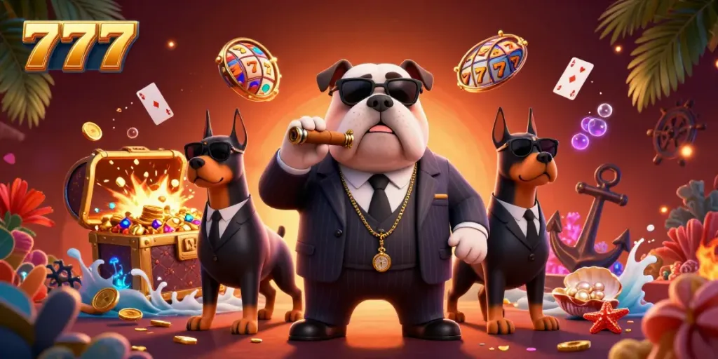 Pemain judi menangkan 777 dengan memberikan perhatian pada simbol slot yang mengelilingi karakter mafia di kasino.