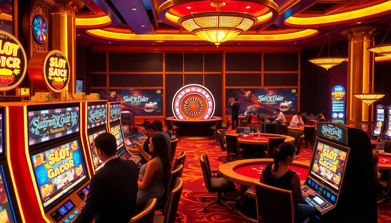 Experience the thrill at a casino with slot gacor hari ini machines and excited players.