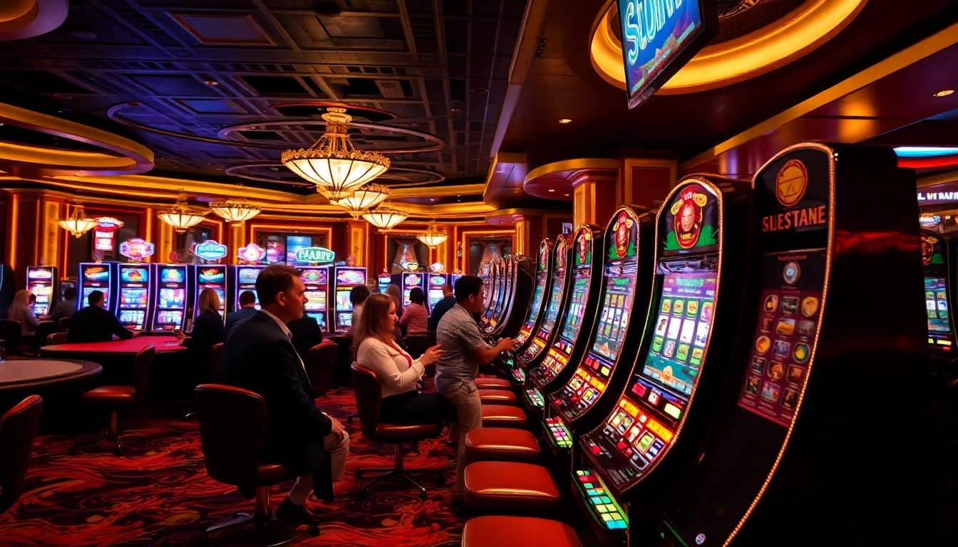 Engaged players celebrating wins at slot gacor hari ini in a vibrant casino atmosphere.