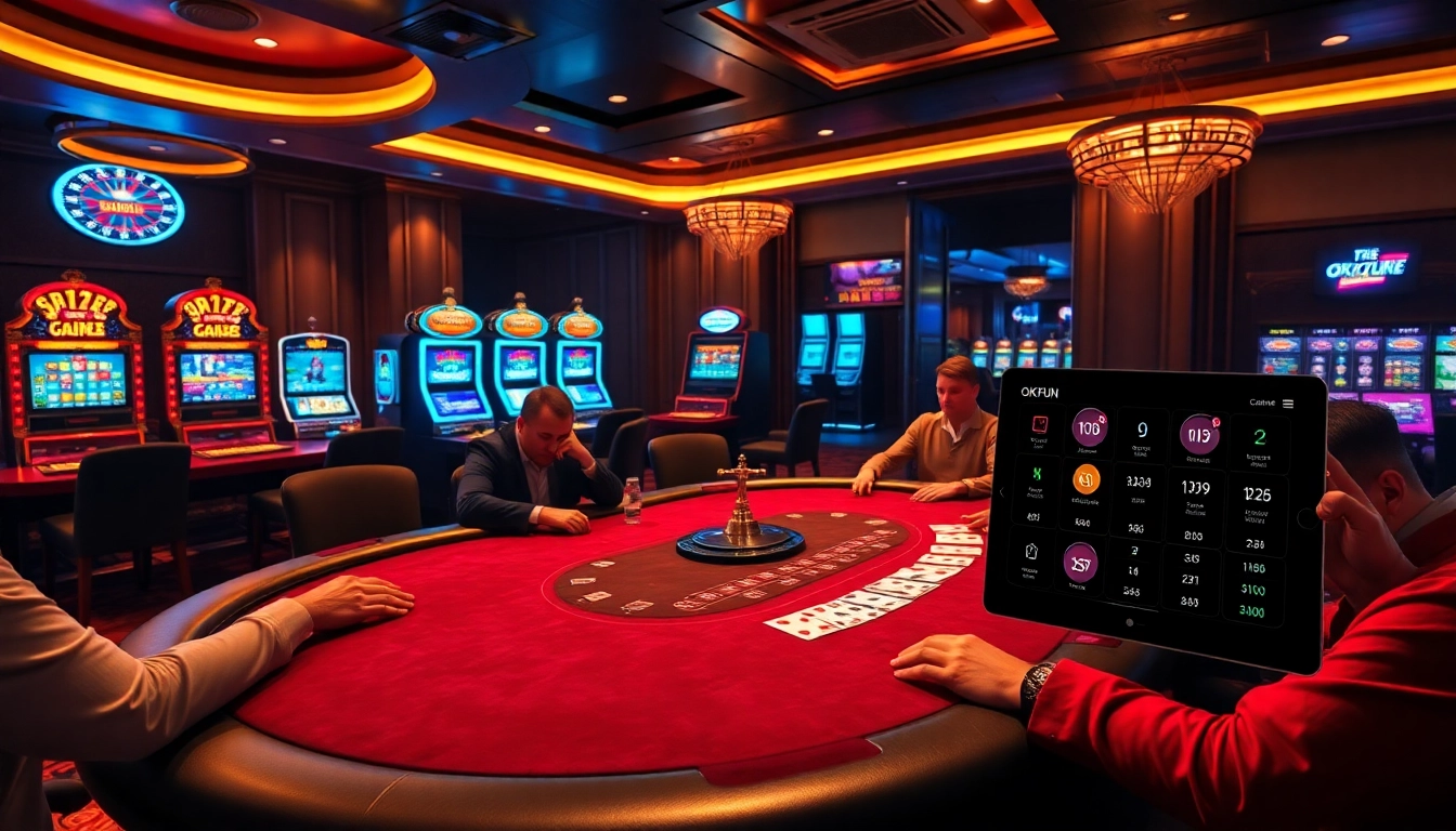 Players elevating their game in an exciting poker match at OKFUN Casino, showcasing strategic betting.