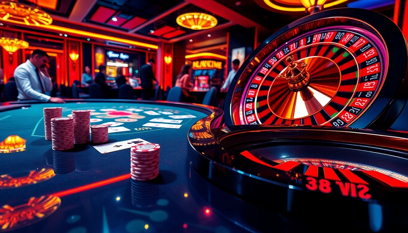 Excited players enjoying a blackjack game at 68VIP's luxury casino tables, showcasing thrilling gameplay.